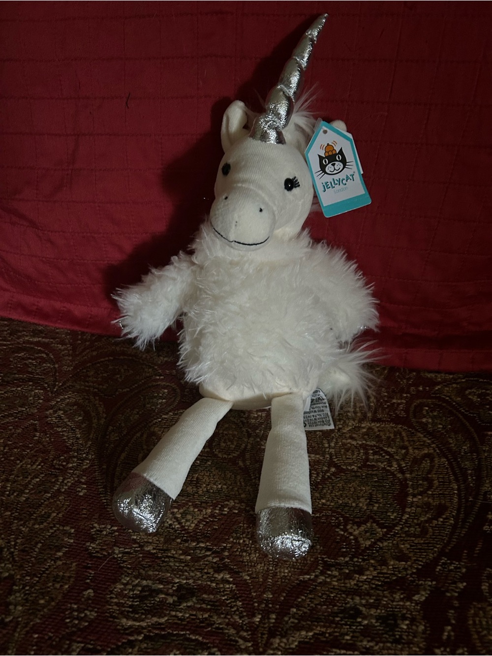 Jellycat “pearl unicorn”White Plush Unicorn with Silver Horn and Hooves